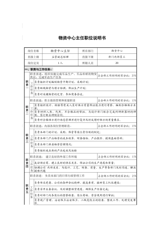 物资中心主任岗位说明书