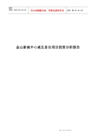 金山新城中心城区居住项目投资分析报告