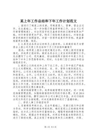 某上年工作总结和下年工作计划范文