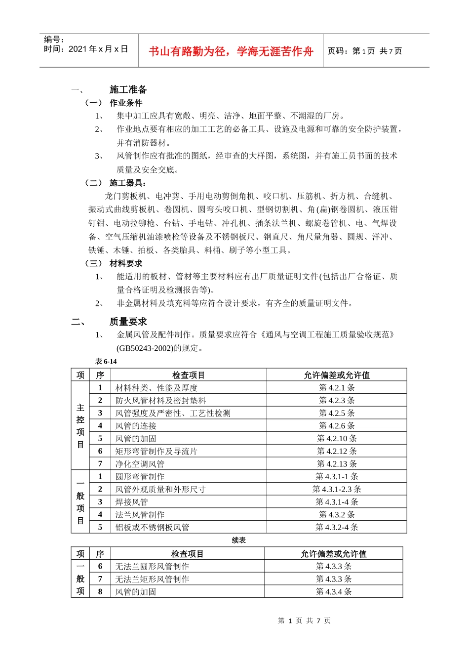 通风管道及部件制作工程_第1页