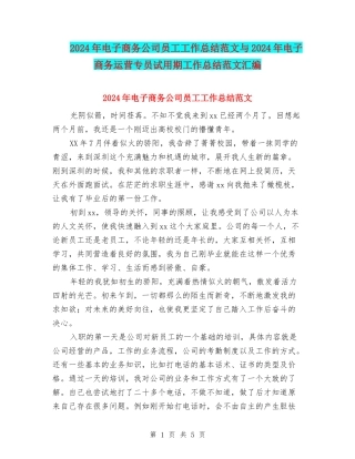 2024年电子商务公司员工工作总结范文与2024年电子商务运营专员试用期工作总结范文汇编