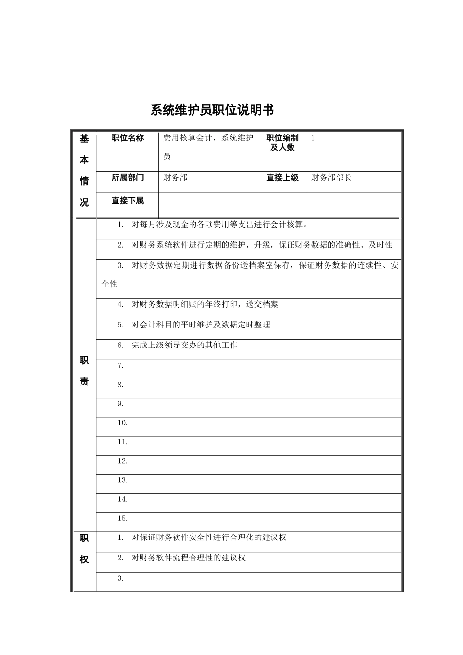 系统维护员岗位说明书_第1页