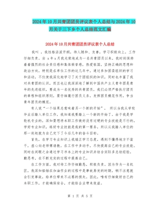 2024年10月共青团团员评议表个人总结与2024年10月关于三下乡个人总结范文汇编