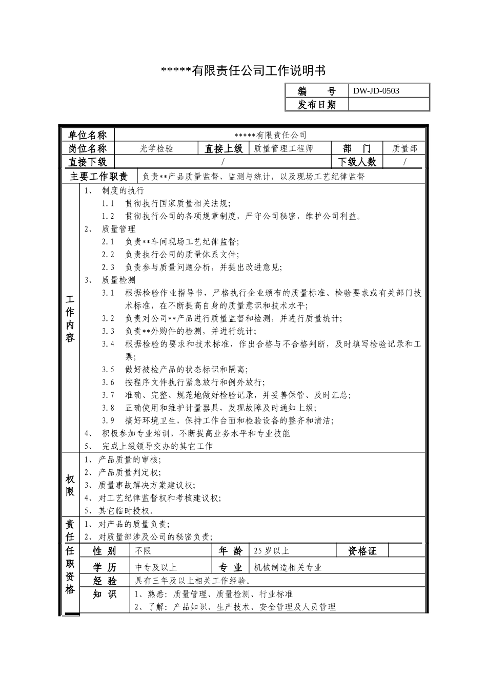 某中型制造业检验岗位说明书_第1页