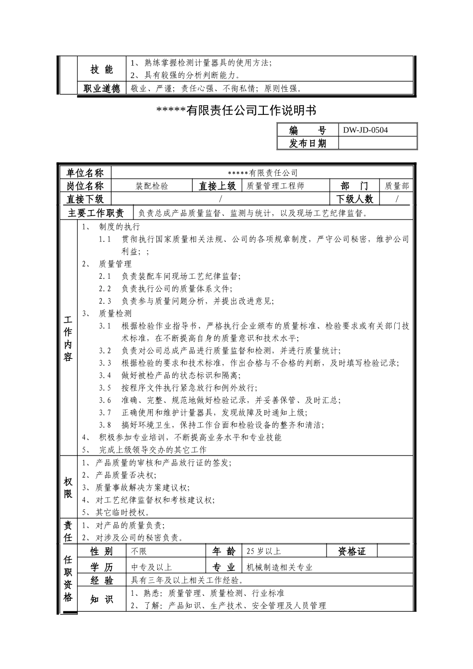 某中型制造业检验岗位说明书_第2页