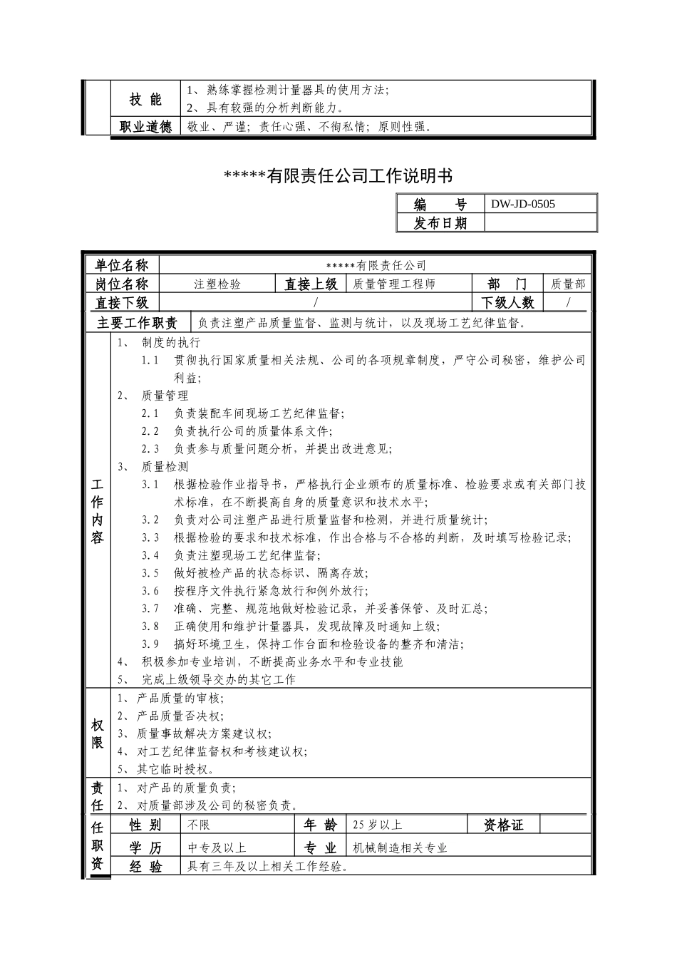 某中型制造业检验岗位说明书_第3页
