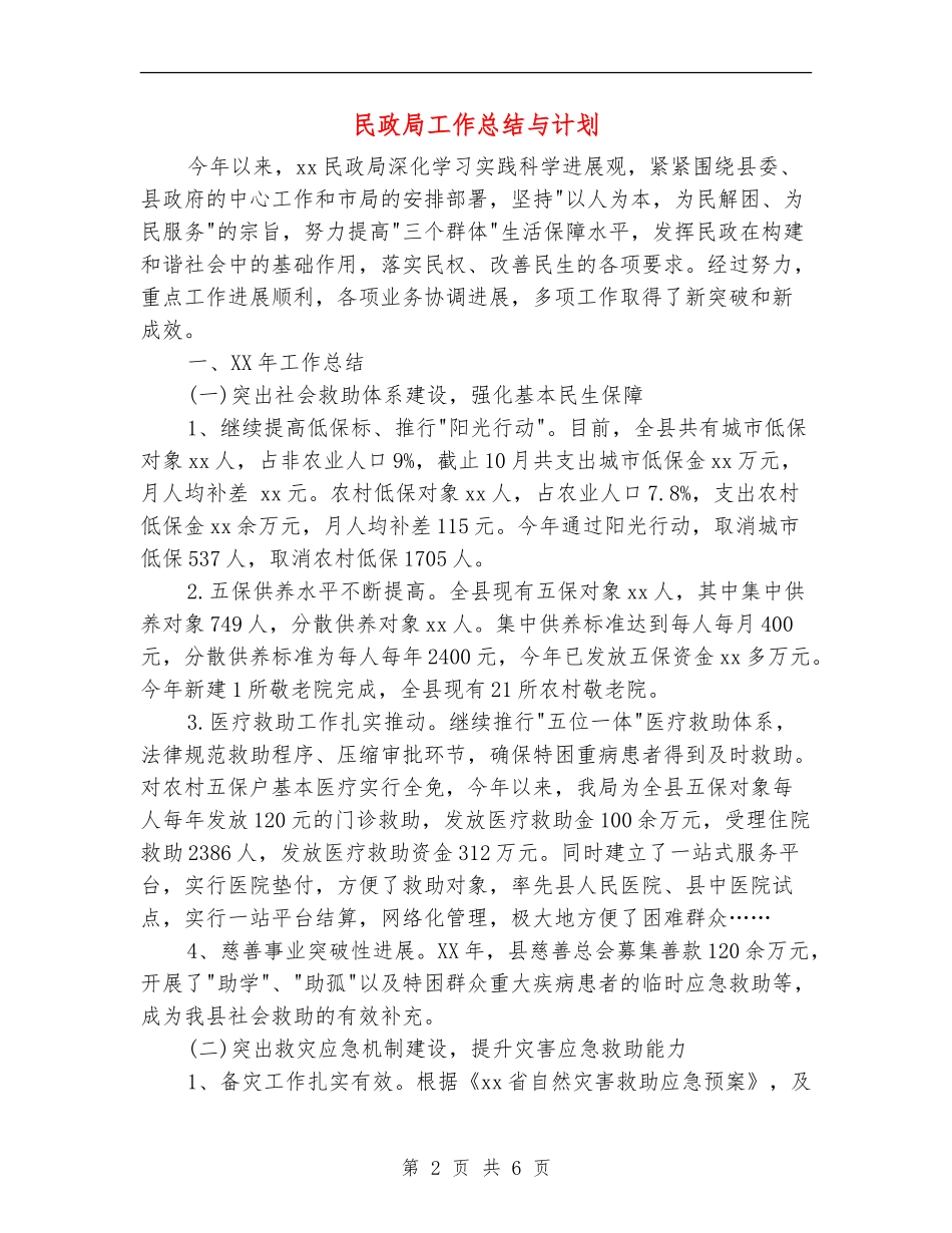 民政局工作总结与计划_第2页