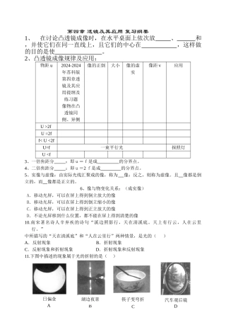 2024-2024年苏科版第四章透镜及其应用提纲及练习题