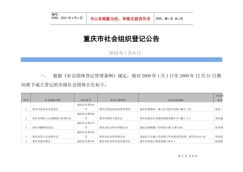 重庆市社会组织登记公告-重庆市民政局_第1页