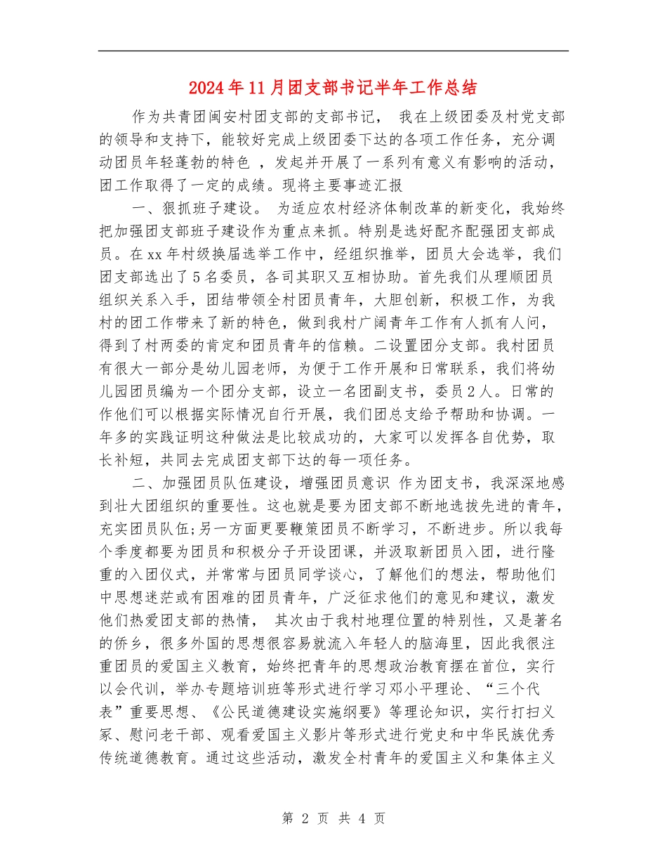 2024年11月团支部书记半年工作总结_第2页