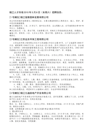 镇江人才市场XXXX年5月8日(本周六)招聘信息