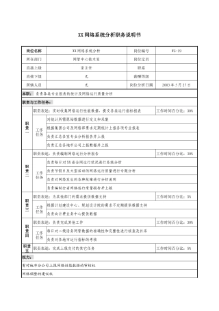 通信行业-网管中心技术室-XX网络系统分析岗位说明书