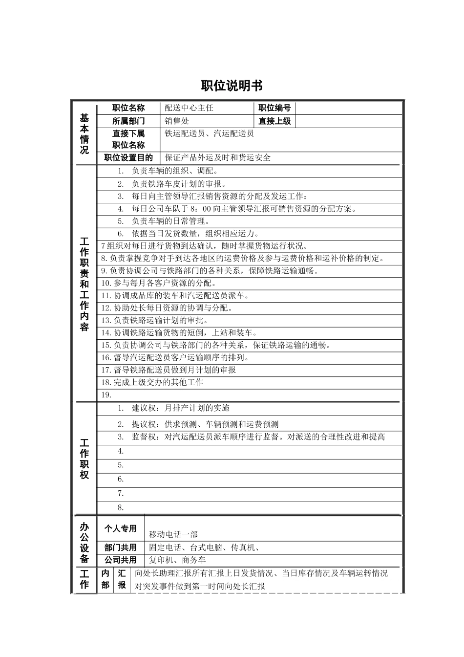 配送中心主任岗位说明书_第1页