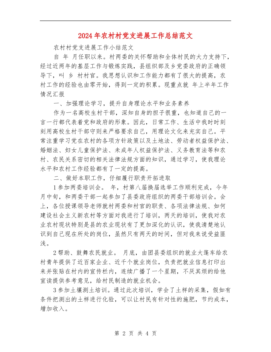 2024年农村村党支发展工作总结范文_第2页