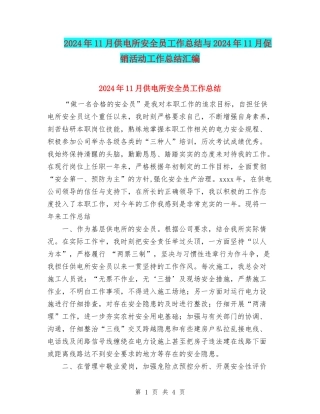2024年11月供电所安全员工作总结与2024年11月促销活动工作总结汇编