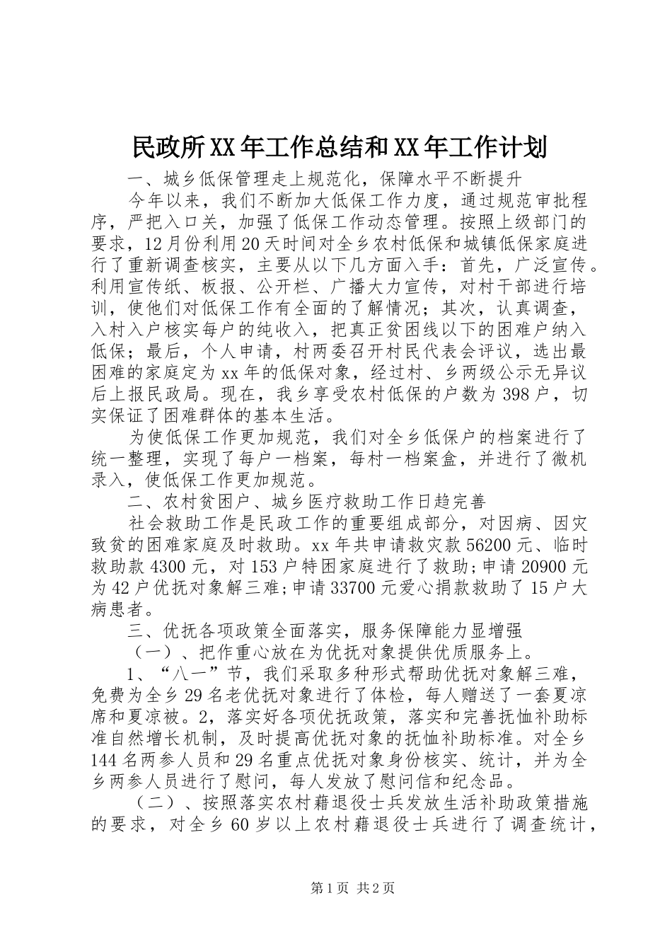 民政所XX年工作总结和XX年工作计划_第1页
