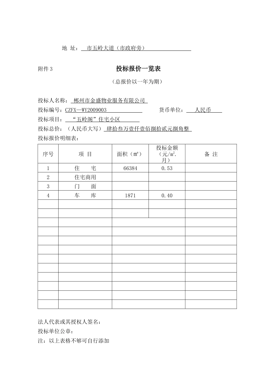 郴州五岭阁小区前期物业管理投标书_第3页