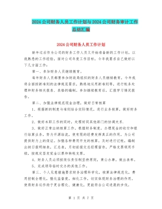 2024公司财务人员工作计划与2024公司财务审计工作总结汇编