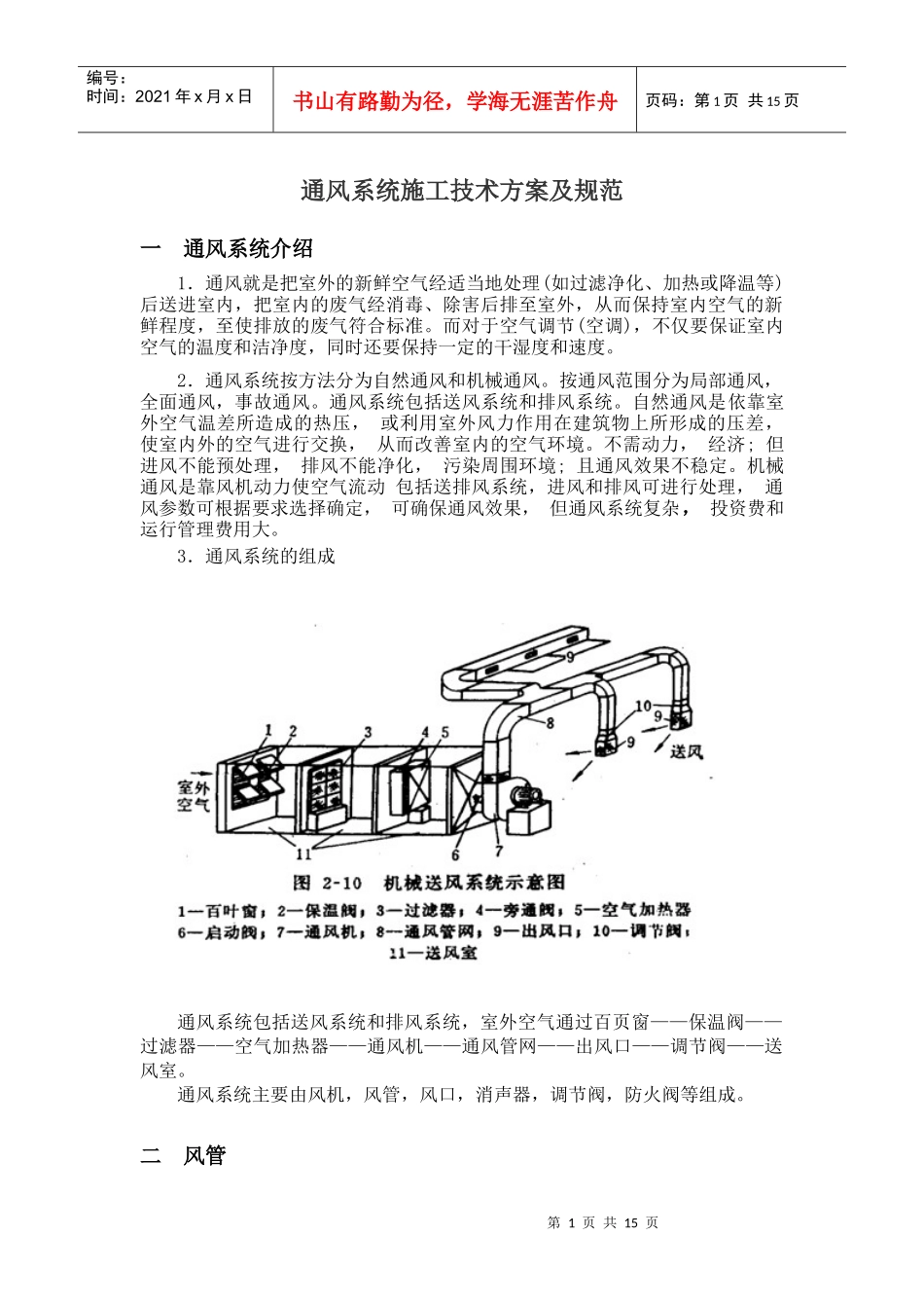 通风系统施工方案及验收规范_第1页