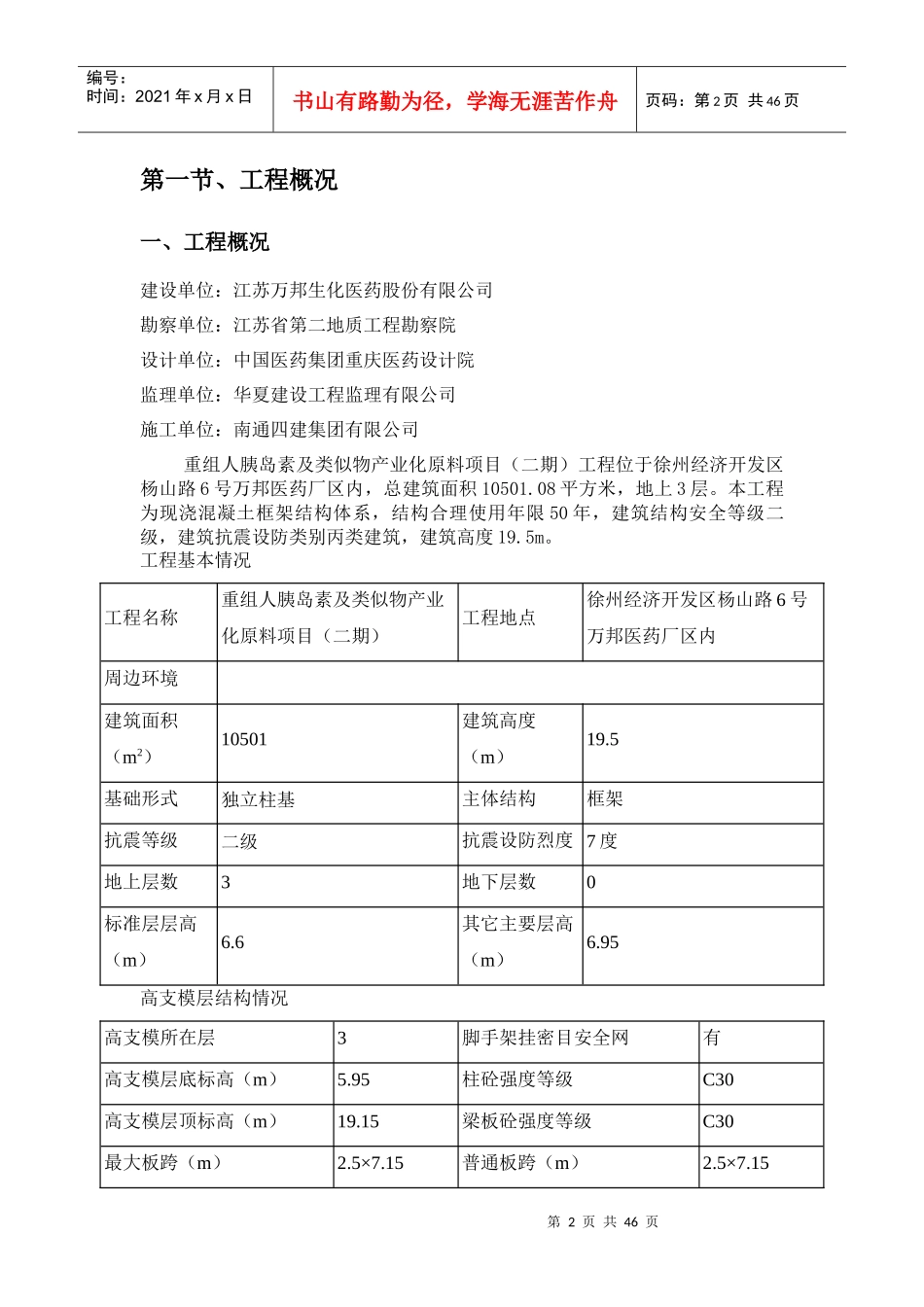 重组人胰岛素及类似物产业化原料项目高支模_第3页