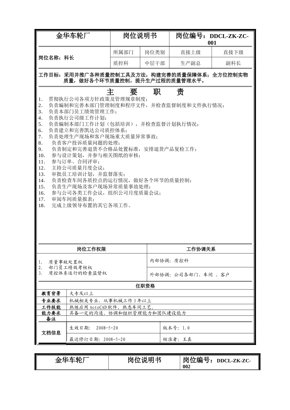 质控科岗位说明书_第1页
