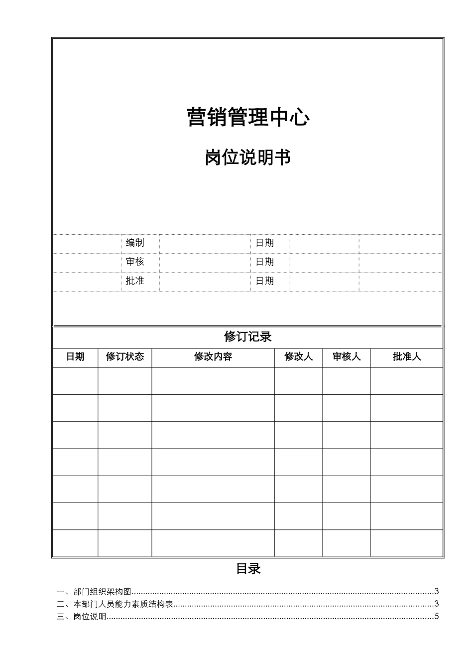 岗位说明书(营销管理中心)_第1页