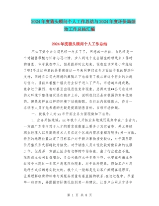 2024年度猎头顾问个人工作总结与2024年度环保局综治工作总结汇编