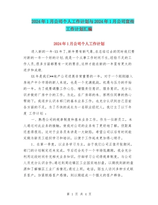 2024年1月公司个人工作计划与2024年1月公司宣传工作计划汇编