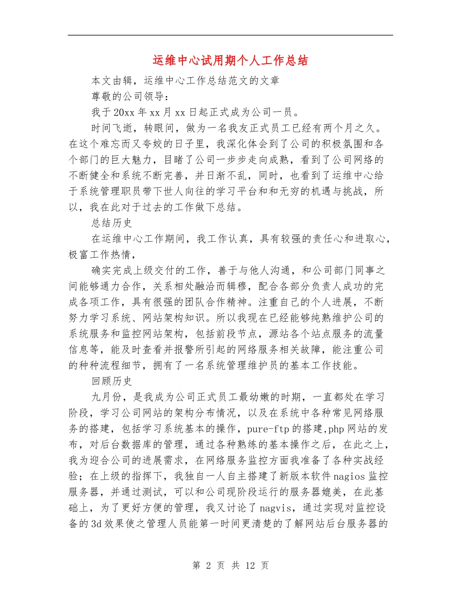 运维中心试用期个人工作总结_第2页