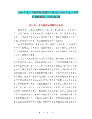 2024年上半年医师试用期工作总结与2024年上半年单位节能减排工作总结汇编