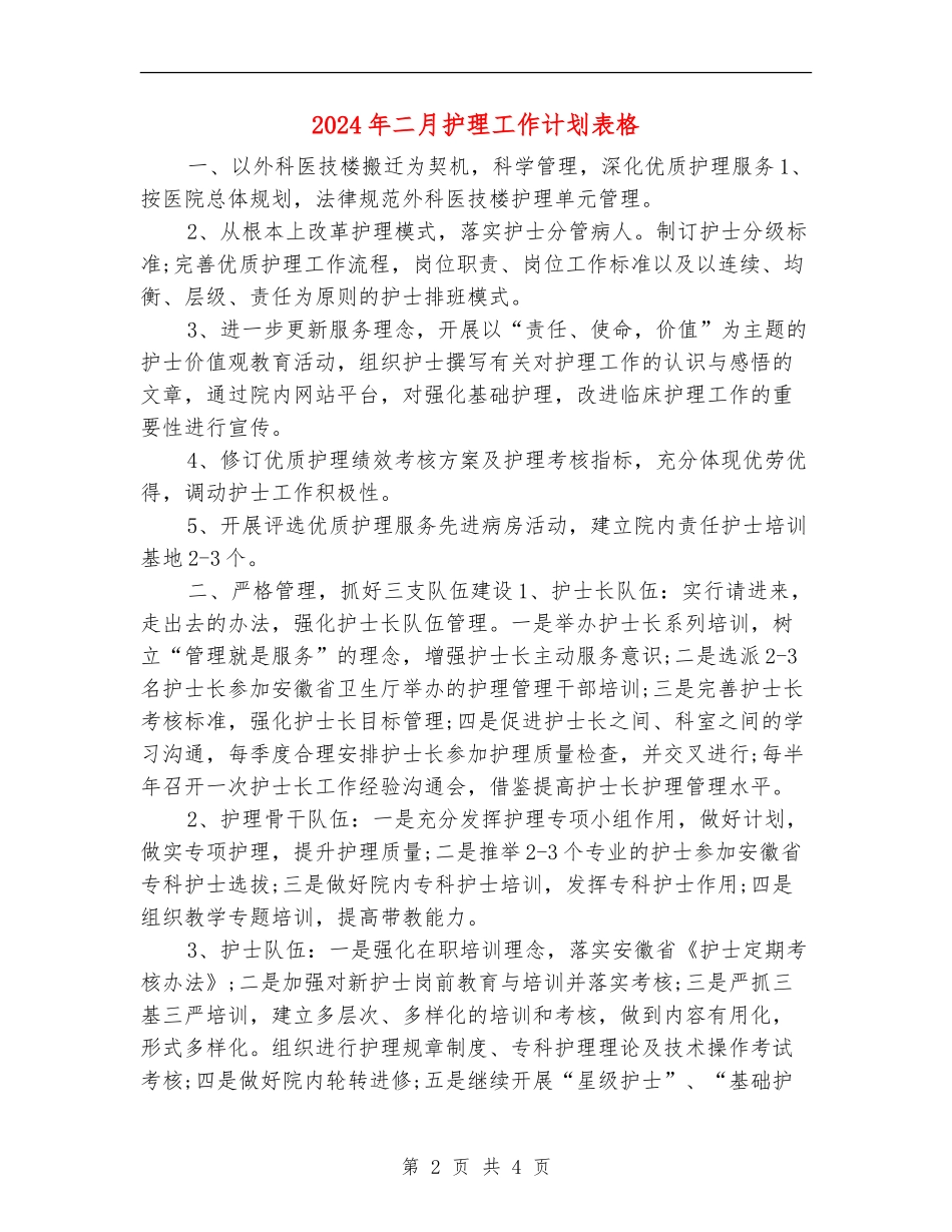 2024年二月护理工作计划表格_第2页