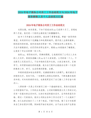 2024年电子商务公司员工工作总结范文与2024年电子商务销售人员个人总结范文汇编