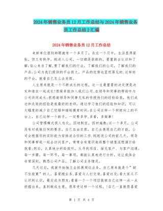 2024年销售业务员12月工作总结与2024年销售业务员工作总结2汇编