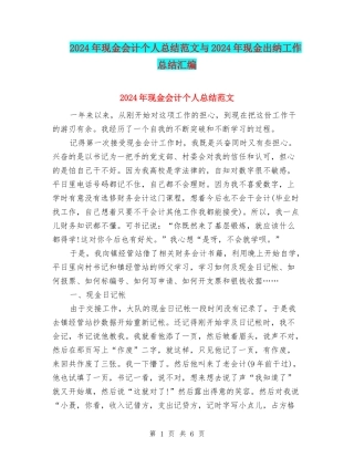 2024年现金会计个人总结范文与2024年现金出纳工作总结汇编.doc