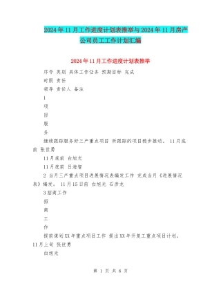 2024年11月工作进度计划表推荐与2024年11月房产公司员工工作计划汇编