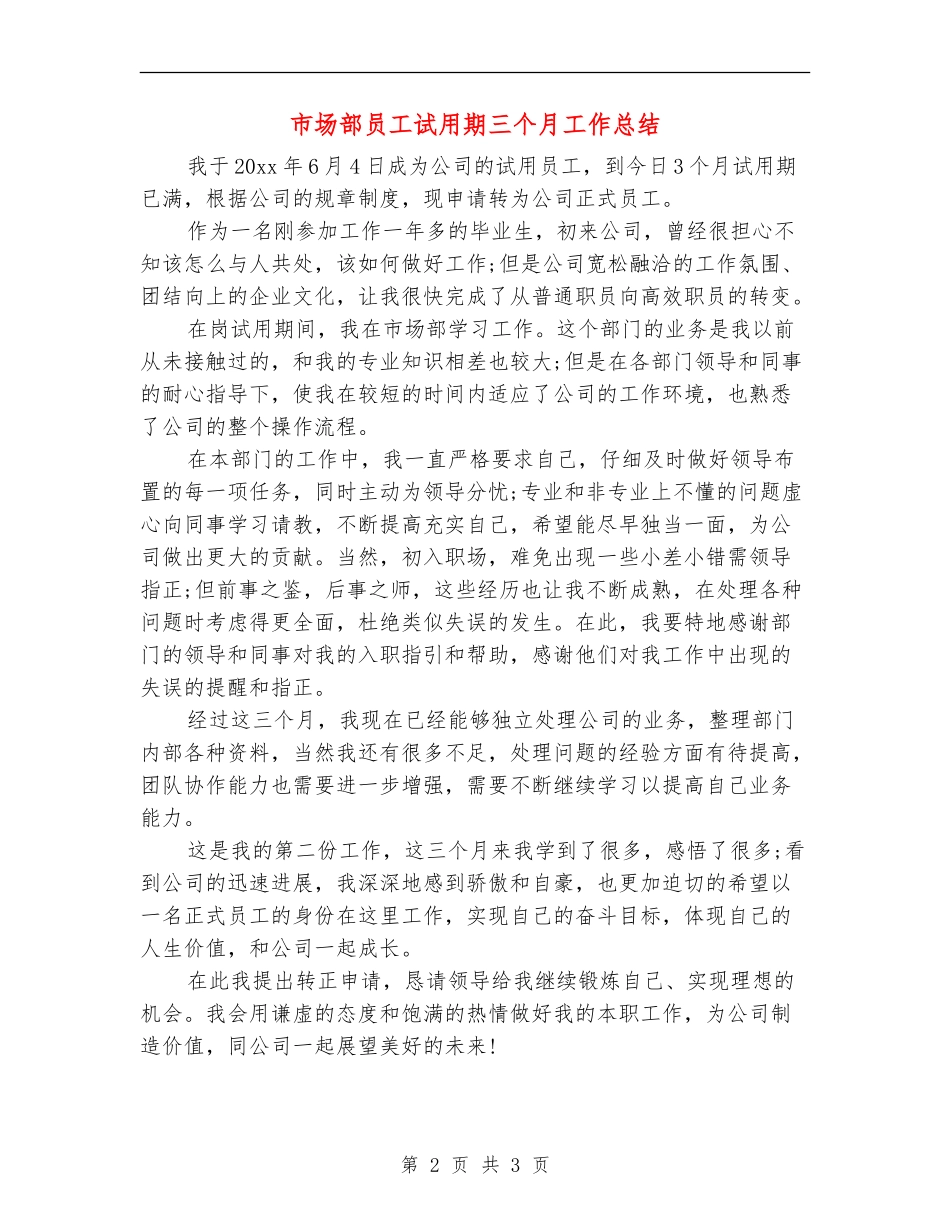 市场部员工试用期三个月工作总结_第2页