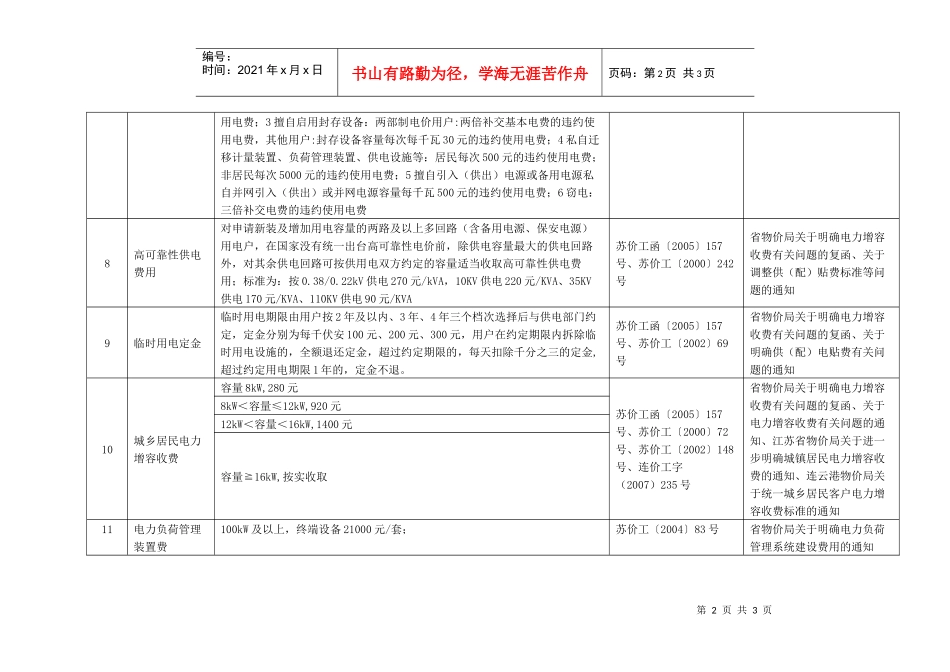 灌南县供电公司供电营业收费目录表doc-灌南县供电公司供_第2页