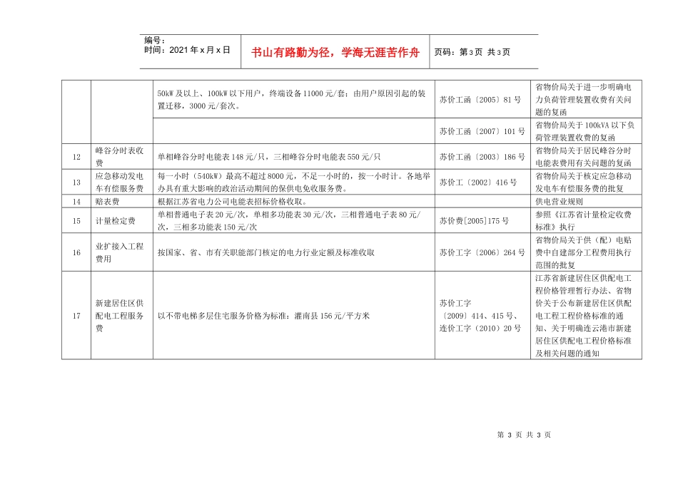 灌南县供电公司供电营业收费目录表doc-灌南县供电公司供_第3页