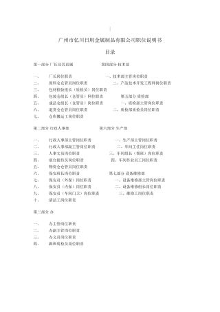 日用金属制品有限公司职位说明书