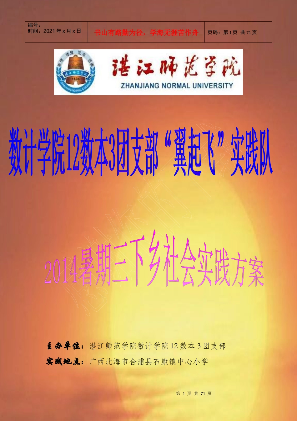 湛江师院数计学院翼起飞”实践队策划书_第1页