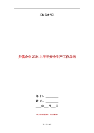 乡镇企业2024上半年安全生产工作总结【最新版】
