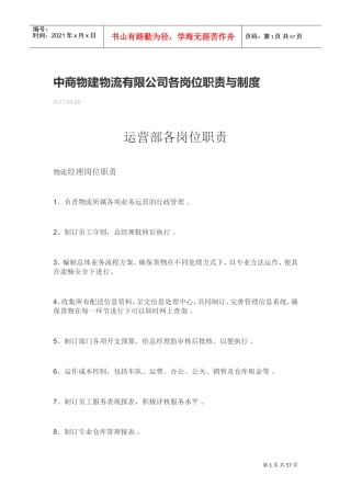 物流公司各岗位职责(DOC48页)