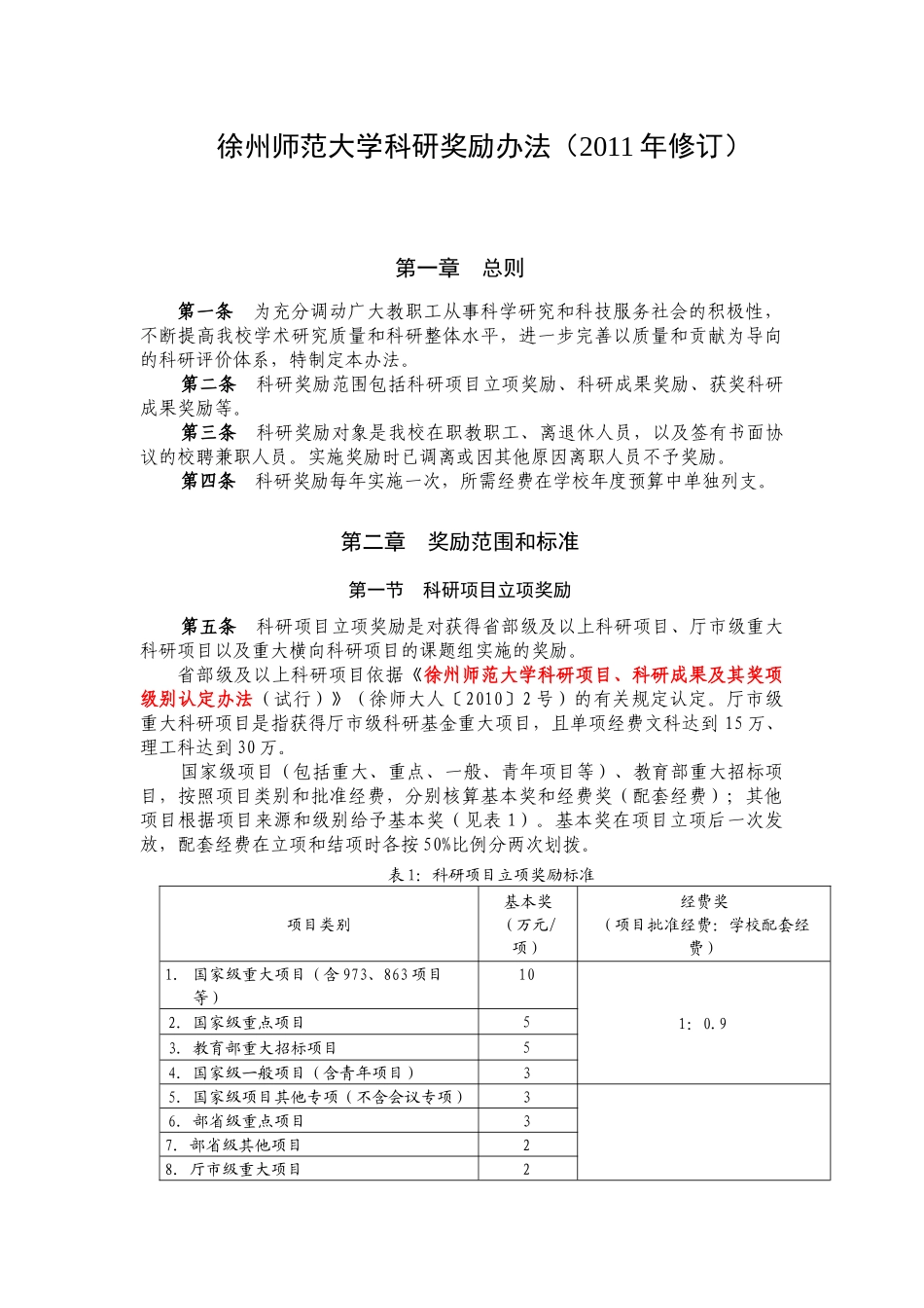 徐州师范大学科研奖励办法(XXXX年修订)_第1页