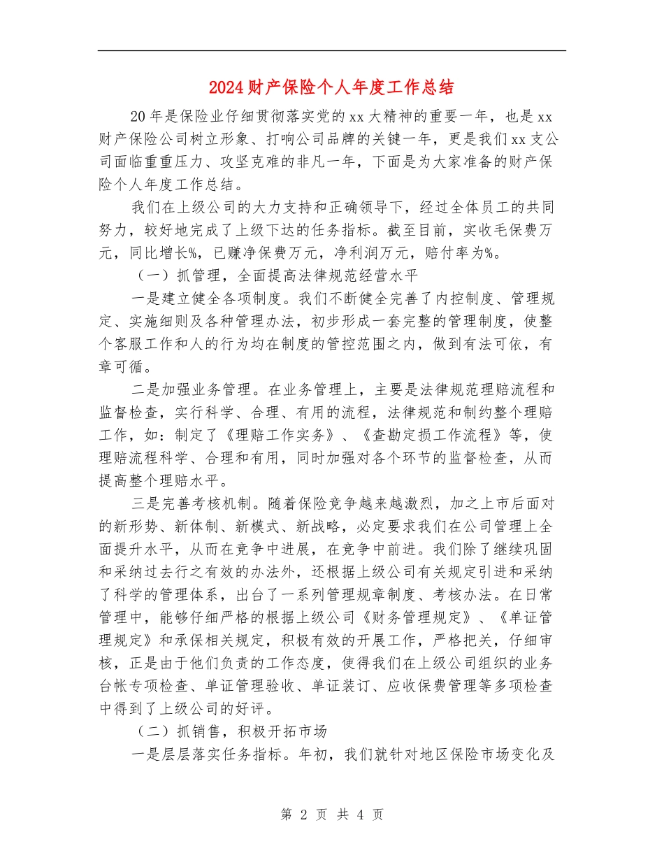 2024财产保险个人年度工作总结_第2页