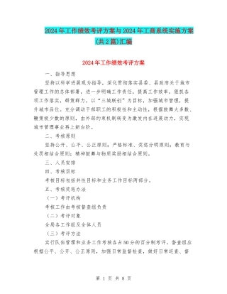 2024年工作绩效考评方案与2024年工商系统实施方案汇编
