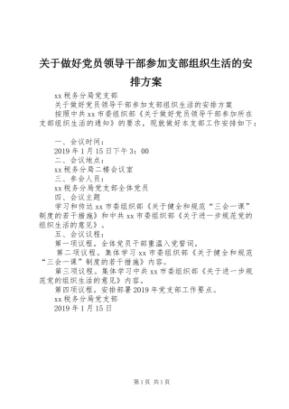 关于做好党员领导干部参加支部组织生活的安排方案