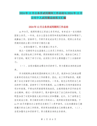 2024年12月公务员试用期间工作总结与2024年12月公司个人试用期总结范文汇编