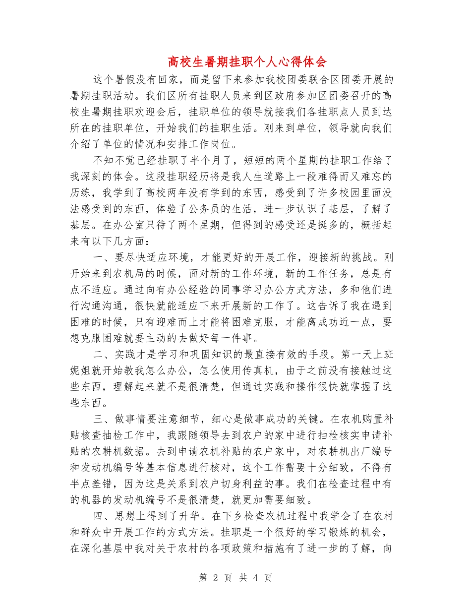 大学生暑期挂职个人心得体会_第2页