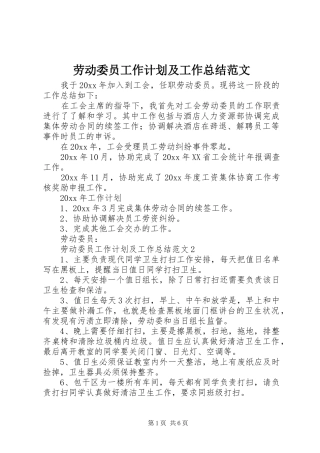 劳动委员工作计划及工作总结范文