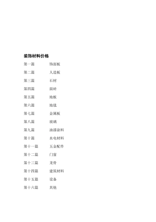 各种装饰材料价格汇编